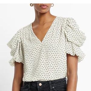 Express Polka Dot V-Neck Puff Draped Sleeve Top size Lg